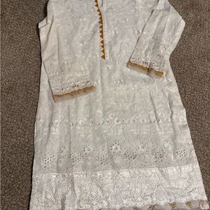 White Embroidered Tunic with Gold Trim